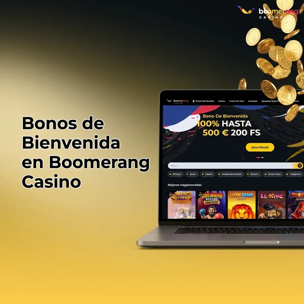 Tabla de bonos de bienvenida Boomerang Casino: casino 100% hasta 500€ y deportivo 100% hasta 100€