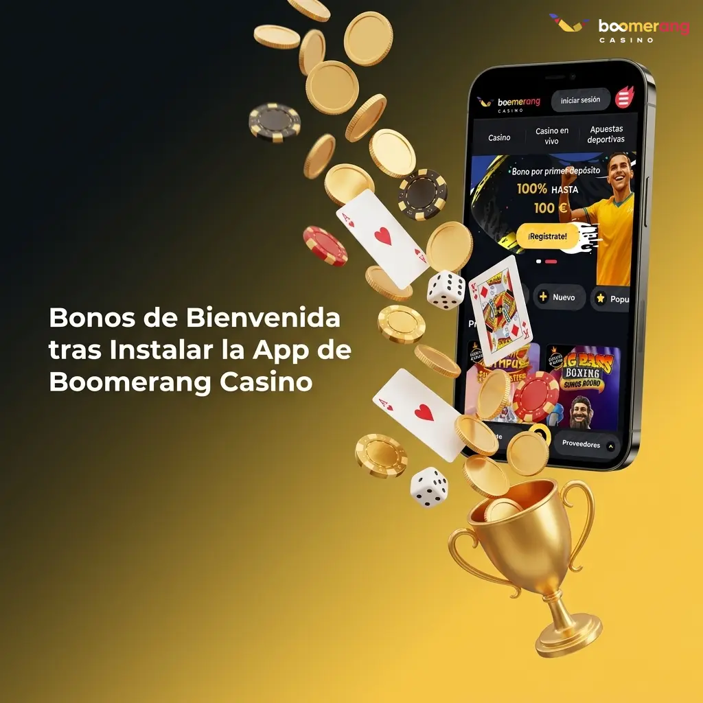Bonos de bienvenida en Boomerang Casino app: hasta 500 EUR y 200 giros gratis en el primer depósito