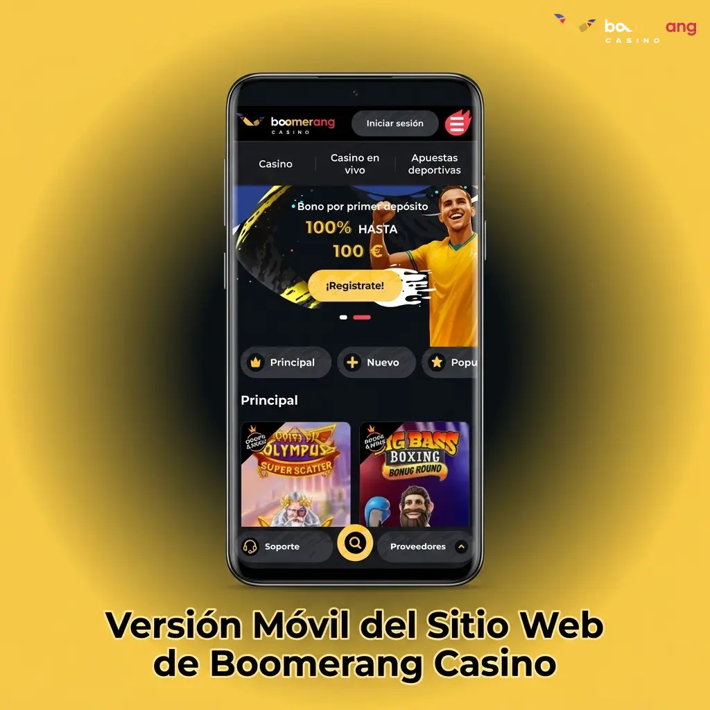 Versión móvil de Boomerang Casino en navegador, compatible con Android e iOS, sin descarga ni instalación requerida.
